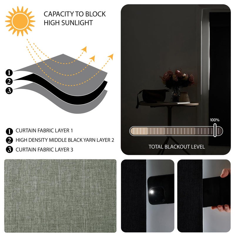 WDFOUR Triple Layers UV PROTER 100 ٪ Light Block Multi-Use No No Love Easy Easy Surtains Surtains Admable Roller Shade Window أعمى لأجنحة المكاتب والمنزل (18Wx42L Sage Green 1 Piece) - Image 3