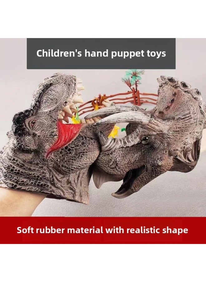 Generic - Dinosaur Hand Puppet Gloves Soft Rubber Triangle Tyrannosaurus Rex Kidsren's Artificial Animal Model Shark Shark Arm Head Boy Toy-Color:Tyrannosaurus Rex + Triceratops + Velociraptor - Image 1