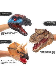 Dinosaur Hand Puppet Gloves Soft Rubber Triangle Tyrannosaurus Rex Kidsren's Artificial Animal Model Shark Shark Arm Head Boy Toy-Color:Tyrannosaurus Rex + Triceratops + Velociraptor