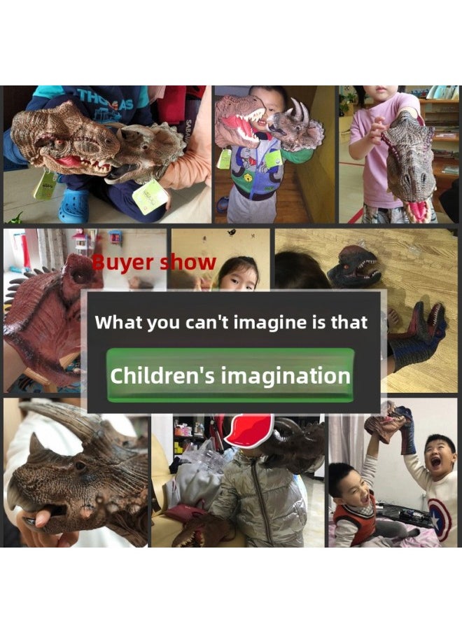 Generic - Dinosaur Hand Puppet Gloves Soft Rubber Triangle Tyrannosaurus Rex Kidsren's Artificial Animal Model Shark Shark Arm Head Boy Toy-Color:Tyrannosaurus Rex + Triceratops + Velociraptor - Image 1