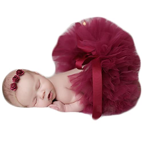 Vemonllas Fashion Unisex Newborn Girl Baby Outfits Photography Props Headdress Tutu Skirt (Red) - Image 1