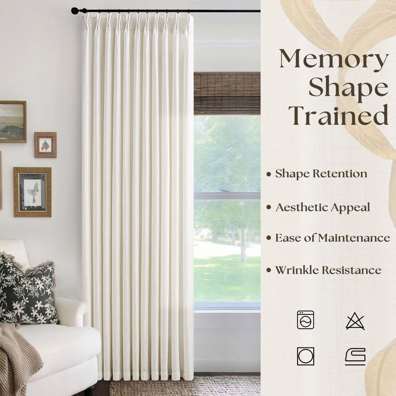 Seeluck Cream Ivory Pinch Pleated Extra Wide Linen Curtains 84 Inches Long for Patio Sliding Glass Door 70 Inch Wide Pleated Drapes with Hooks Rings Back Tab Semi Sheer 70x84 Curtain for Living Room 1 Panel - Image 5
