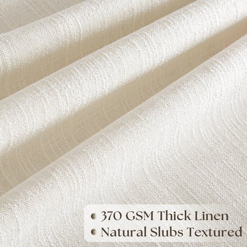 Seeluck Cream Ivory Pinch Pleated Extra Wide Linen Curtains 84 Inches Long for Patio Sliding Glass Door 70 Inch Wide Pleated Drapes with Hooks Rings Back Tab Semi Sheer 70x84 Curtain for Living Room 1 Panel - Image 2
