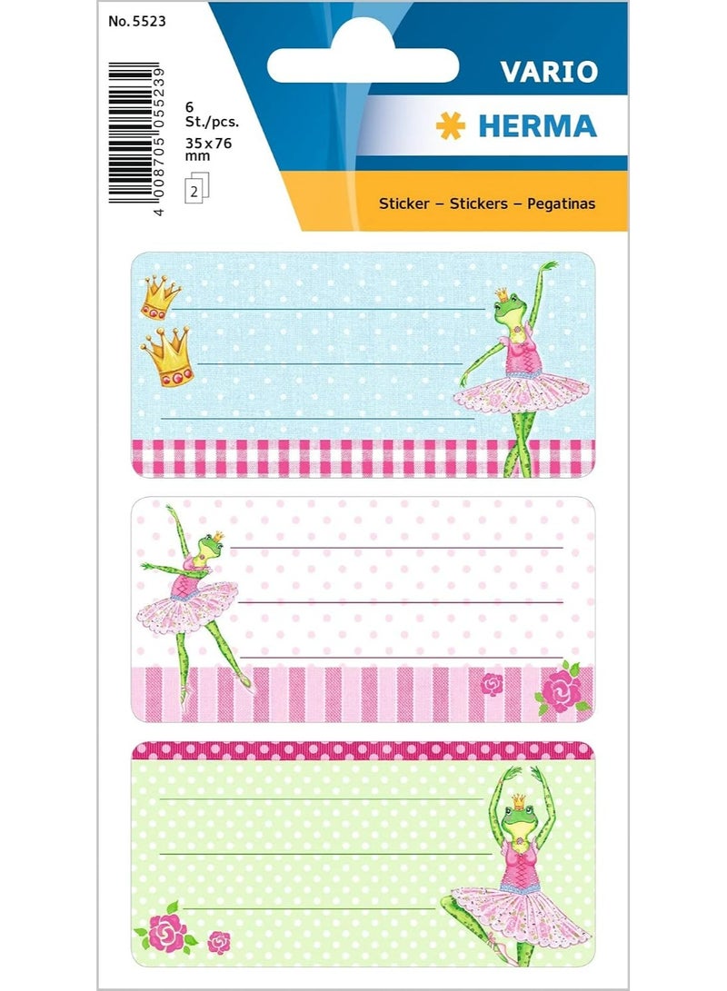 Herma Self-Adhesive Notebook and School Book Stickers with Ballerina Frog Design, 35x76mm, Set of 6 - Image 1