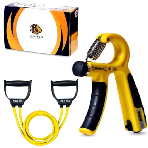 PRO365 Adjustable Hand Gripper with Counter (5–60Kg) + Resistance Toning Tube | Grip Strength Trainer for Wrist, Forearm & Hands | Latex Fitness Tube Combo | Home Workout Equipment | 1 Year Brand Warranty - Image 4