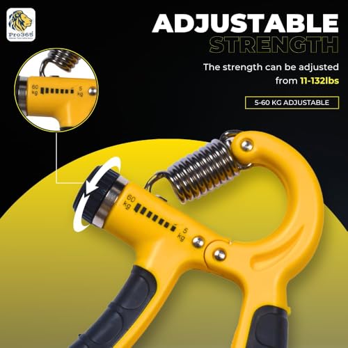 PRO365 Adjustable Hand Gripper with Counter (5–60Kg) + Resistance Toning Tube | Grip Strength Trainer for Wrist, Forearm & Hands | Latex Fitness Tube Combo | Home Workout Equipment | 1 Year Brand Warranty - Image 2