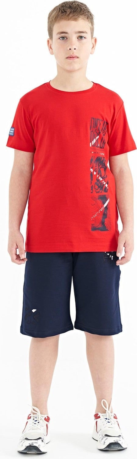 Tommy Life Red Print Detailed O Neck Standard Pattern Boy T-Shirt - 11104 - Image 3