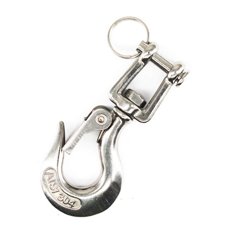 SeeRaphee 304 Stainless Steel Swivel Eye Lifting Hook American Type Safety Hook Rigging Accessory with Latch Working Load 650 KG 5/16" - Image 1