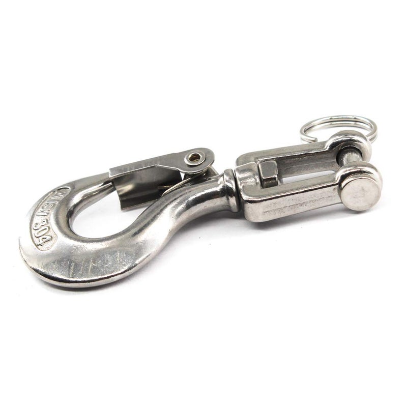 SeeRaphee 304 Stainless Steel Swivel Eye Lifting Hook American Type Safety Hook Rigging Accessory with Latch Working Load 650 KG 5/16" - Image 2
