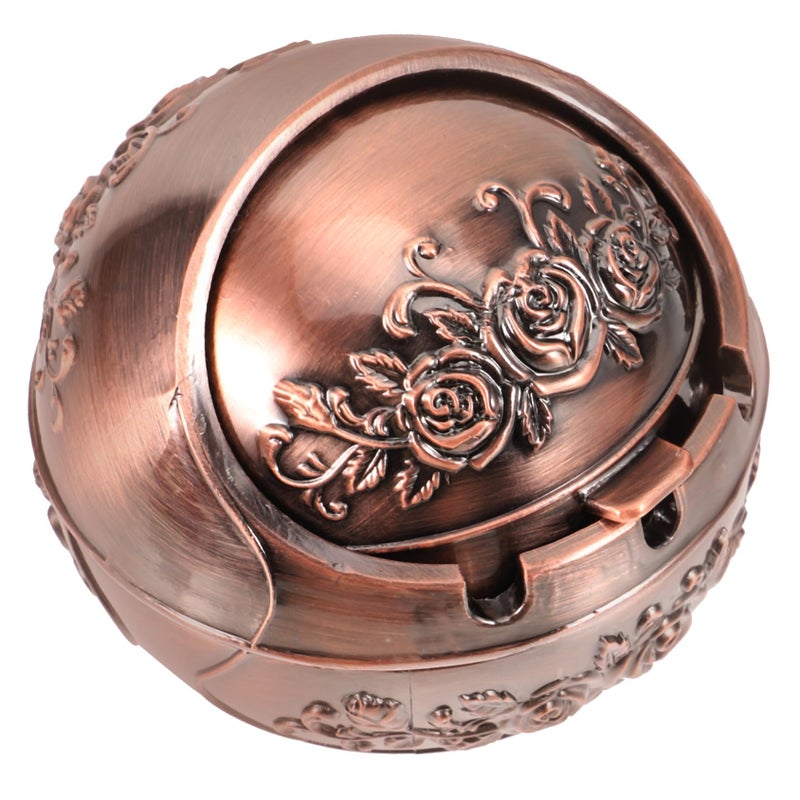Vintage Aluminum Alloy Smokeless Ashtray with Lid Retro Rose Design for Home Office - Image 2