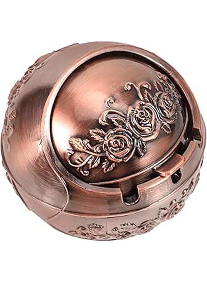 Vintage Aluminum Alloy Smokeless Ashtray with Lid Retro Rose Design for Home Office - Image 1