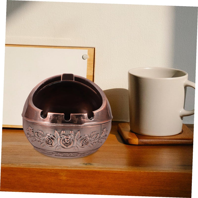Vintage Aluminum Alloy Smokeless Ashtray with Lid Retro Rose Design for Home Office - Image 4