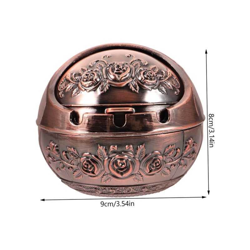 Vintage Aluminum Alloy Smokeless Ashtray with Lid Retro Rose Design for Home Office - Image 3
