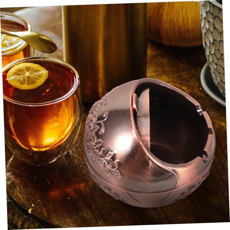 Vintage Aluminum Alloy Smokeless Ashtray with Lid Retro Rose Design for Home Office - Image 5