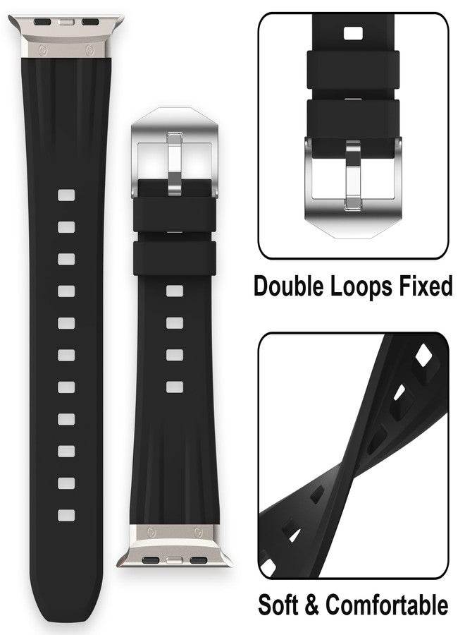Tasikar Sport Band Compatible with Apple Watch Ultra Band 49mm 46mm 45mm 44mm 42mm, Men Stainless Steel Metal Silicone Replacement Strap for iWatch Ultra 2 Ultra Series 10 9 8 7 6 5 4 3 2 1 SE, Black - Image 5