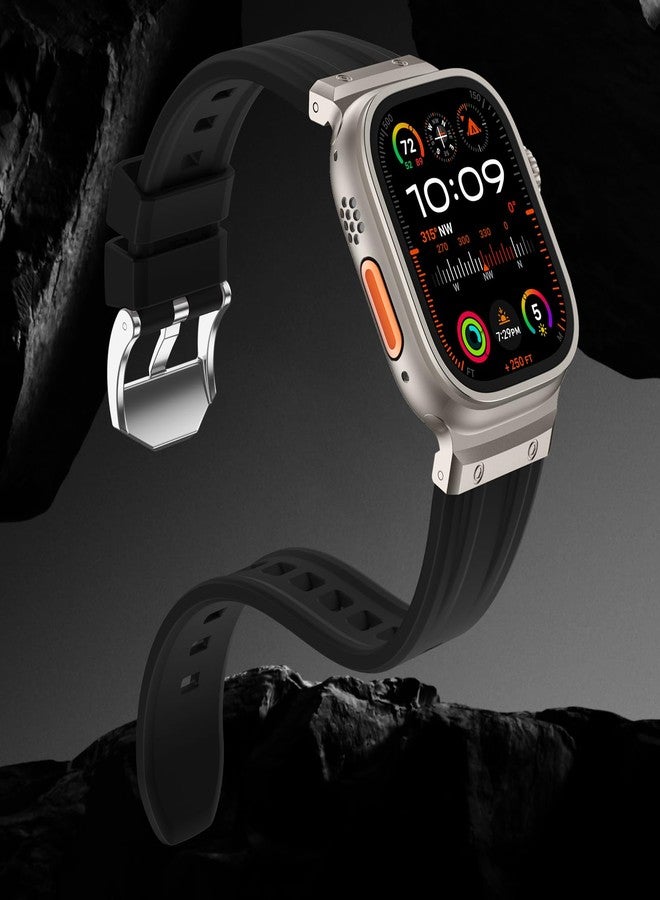Tasikar Sport Band Compatible with Apple Watch Ultra Band 49mm 46mm 45mm 44mm 42mm, Men Stainless Steel Metal Silicone Replacement Strap for iWatch Ultra 2 Ultra Series 10 9 8 7 6 5 4 3 2 1 SE, Black - Image 2
