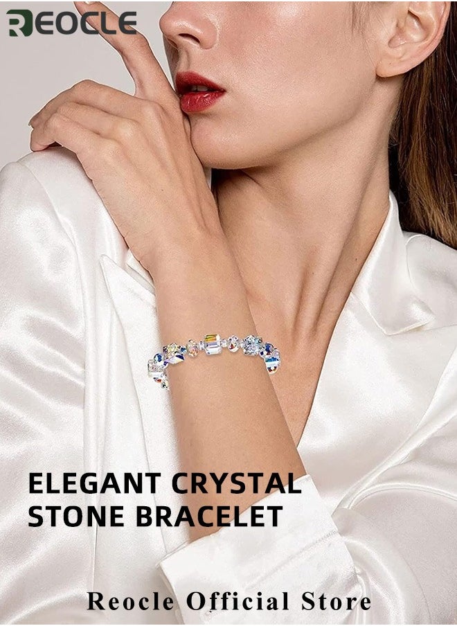 REOCLE Women's Sterling Silver Bracelets Northern Lights Crystals Bracelet 7" Plus 2" Extension Mother's Day Birthday Anniversary Jewelry Gift for Women Girls  - Image 2