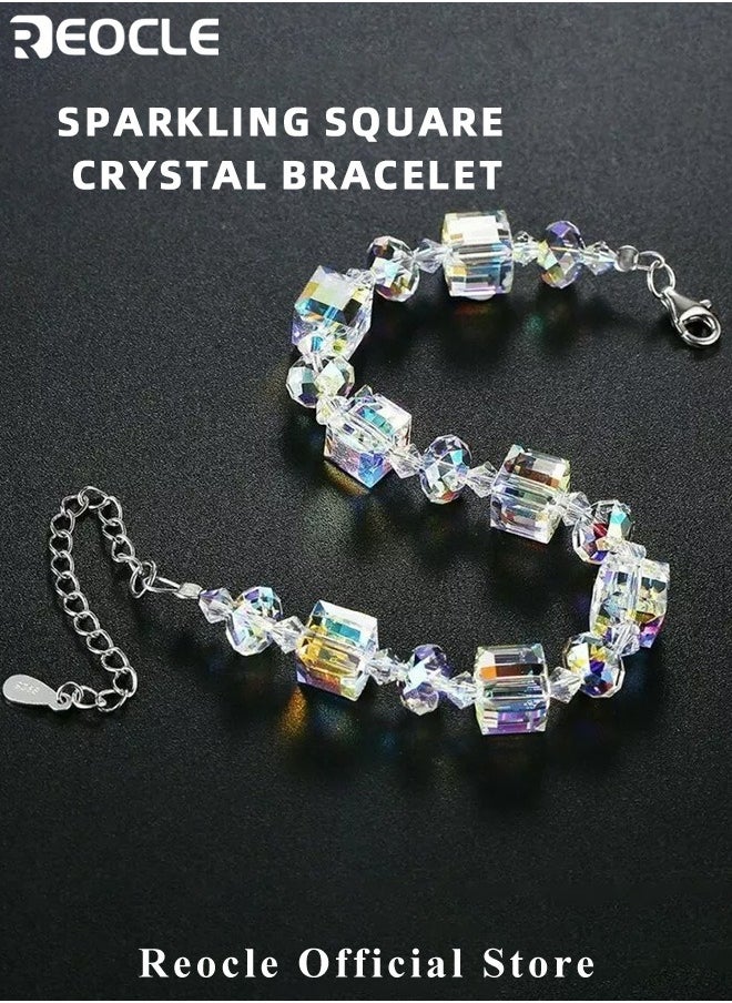 REOCLE Women's Sterling Silver Bracelets Northern Lights Crystals Bracelet 7" Plus 2" Extension Mother's Day Birthday Anniversary Jewelry Gift for Women Girls  - Image 5