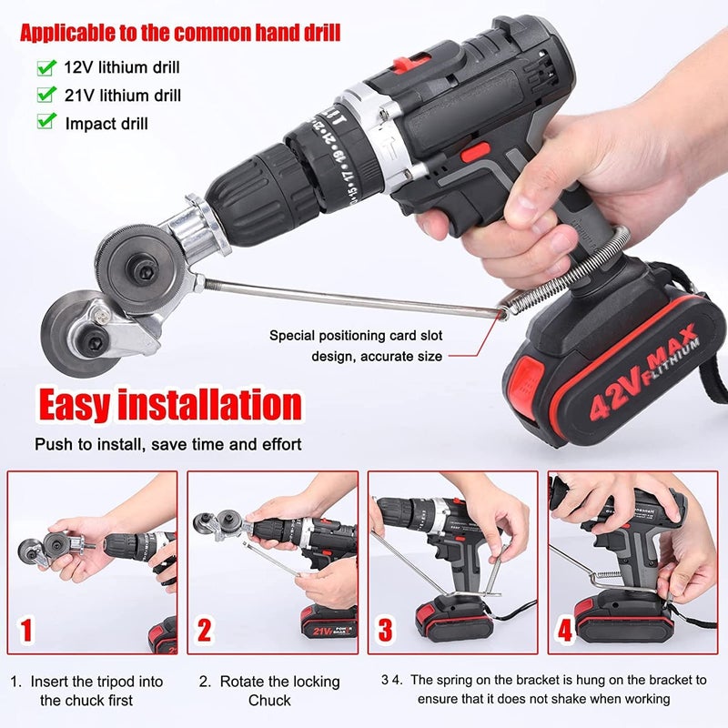 HELLARO New Electric Drill Plate Cutter Attachment Drill Attachment Metal Cutter Sheet Metal Cutter Drill Attachment Double Headed Sheet Metal Nibbler Cutter - Image 3