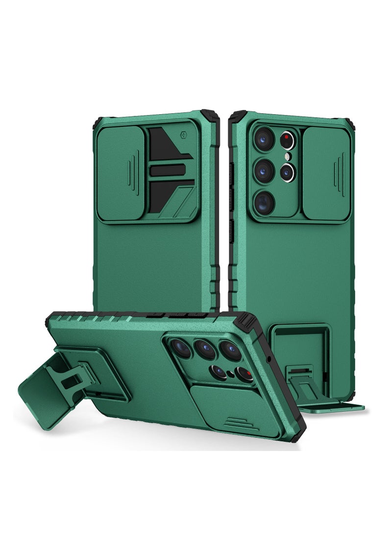 Case Cover For Samsung Galaxy S23 Ultra Green Mobile Phone , Innovative Telescopic Bracket, Sliding Protection Camera Window, Bumper Shockproof Phone Back Cover.  - Image 1