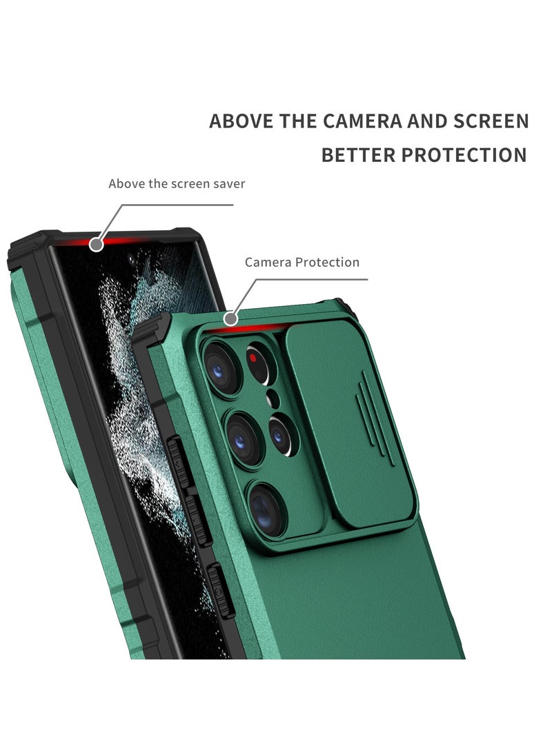 Case Cover For Samsung Galaxy S23 Ultra Green Mobile Phone , Innovative Telescopic Bracket, Sliding Protection Camera Window, Bumper Shockproof Phone Back Cover.  - Image 3