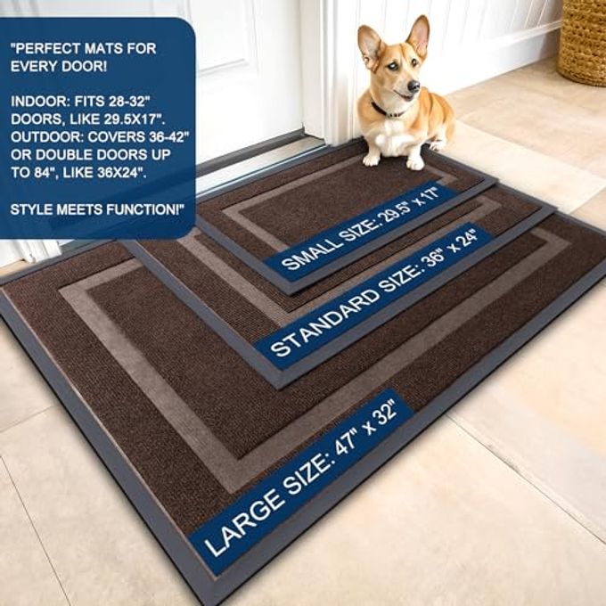 OLANLY Front Door Mat Indoor Outdoor Entrance, Waterproof All-Season, All-Weather Doormat, Sturdy Natural Rubber, Fade Resistant, Low Profile, Easy Clean Patio Porch Entryway Mat, 35x23, Dark Brown - Image 5