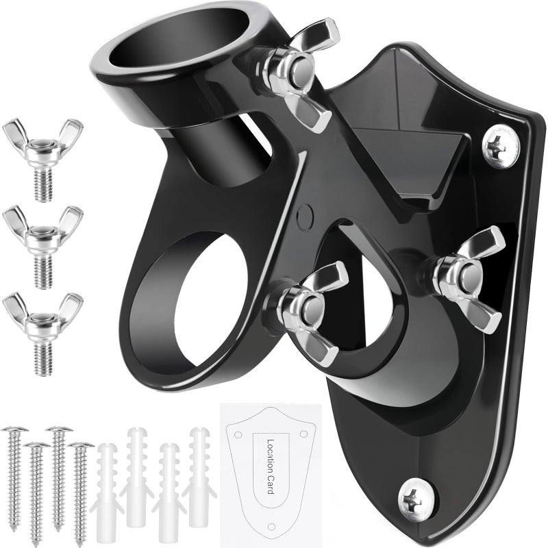 HPGOED Flag Pole Holder, Outside House Flag Pole Bracket, Heavy Duty Metal Flag Mount, Aluminum Alloy Mounting Brackets, Outdoor Flag Holder- Strong Rust Free, Dual Position 1 inch Black - Image 1