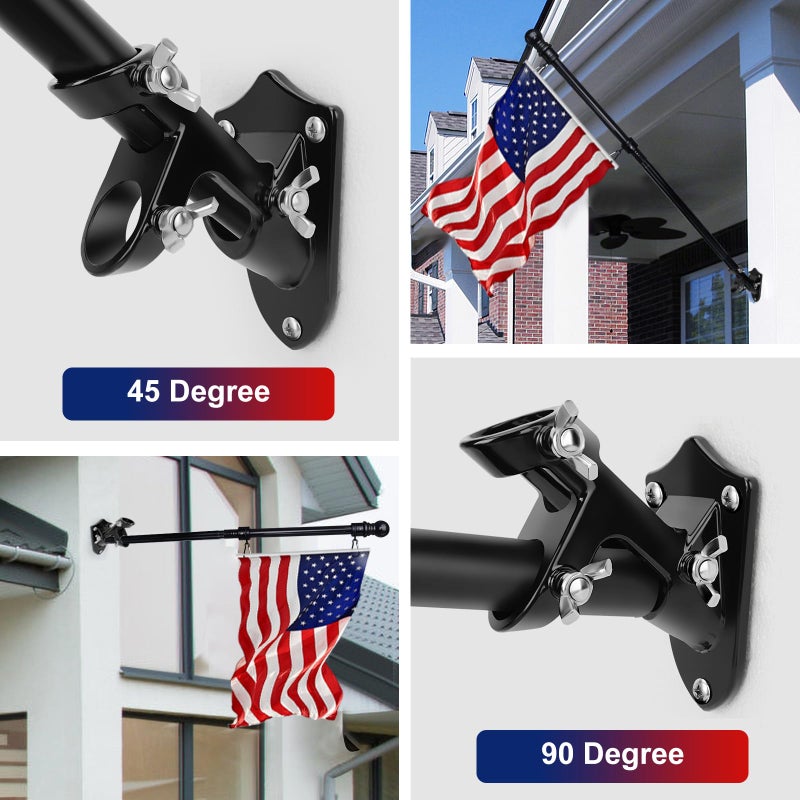 HPGOED Flag Pole Holder, Outside House Flag Pole Bracket, Heavy Duty Metal Flag Mount, Aluminum Alloy Mounting Brackets, Outdoor Flag Holder- Strong Rust Free, Dual Position 1 inch Black - Image 4