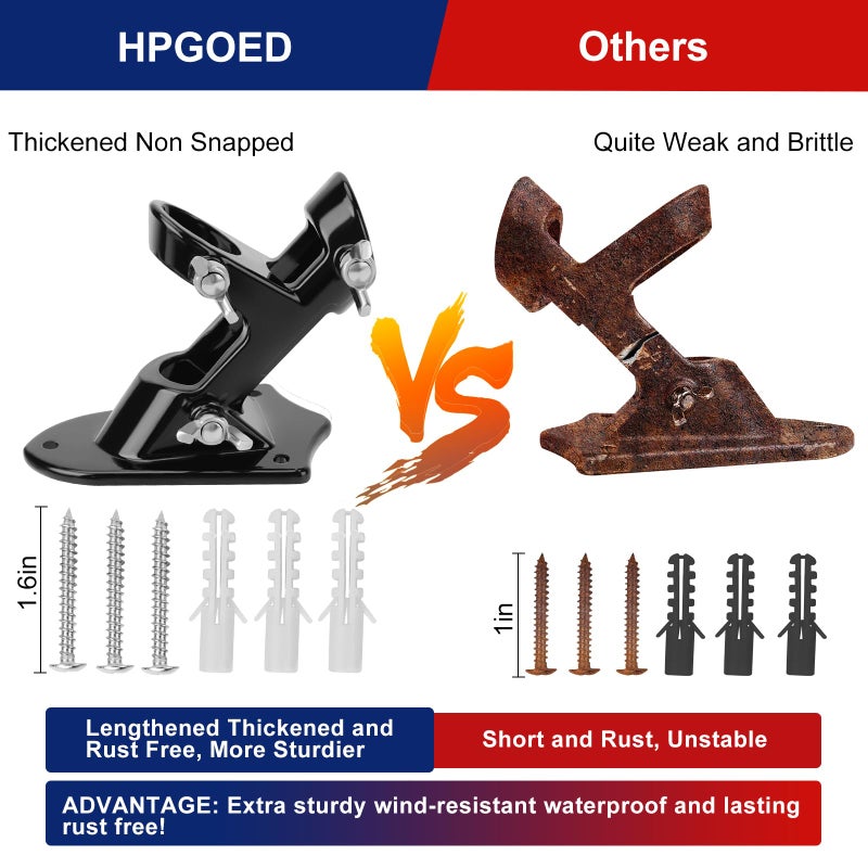 HPGOED Flag Pole Holder, Outside House Flag Pole Bracket, Heavy Duty Metal Flag Mount, Aluminum Alloy Mounting Brackets, Outdoor Flag Holder- Strong Rust Free, Dual Position 1 inch Black - Image 3