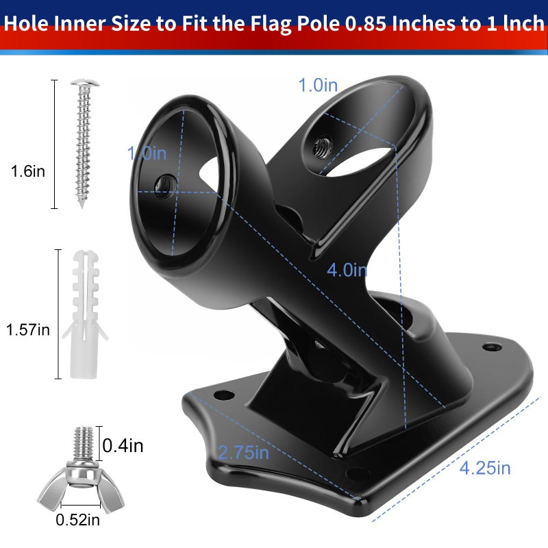 HPGOED Flag Pole Holder, Outside House Flag Pole Bracket, Heavy Duty Metal Flag Mount, Aluminum Alloy Mounting Brackets, Outdoor Flag Holder- Strong Rust Free, Dual Position 1 inch Black - Image 5