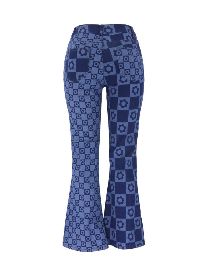Loquat Fashion Women's Print Washed Slim Denim Wide-leg Trousers - Image 2
