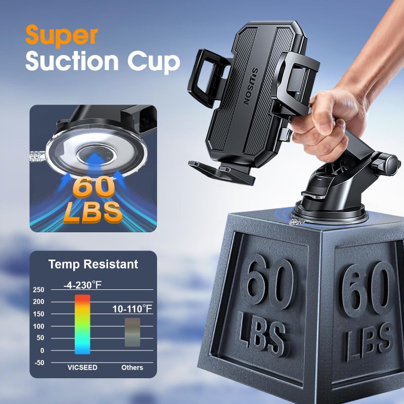 SUUSON Upgraded 3-in-1 Car Phone Holder Mount [Powerful Suction] Phone Mount for Car Dashboard Air Vent Windshield,for All iPhone Android Phone, Jet Black - Image 3