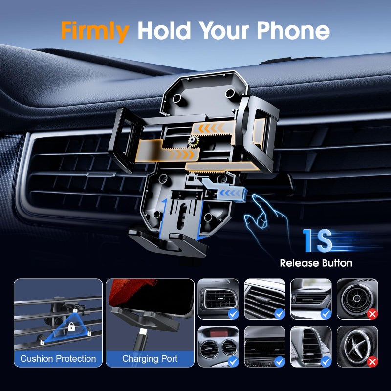SUUSON Upgraded 3-in-1 Car Phone Holder Mount [Powerful Suction] Phone Mount for Car Dashboard Air Vent Windshield,for All iPhone Android Phone, Jet Black - Image 4