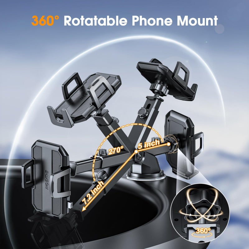 SUUSON Upgraded 3-in-1 Car Phone Holder Mount [Powerful Suction] Phone Mount for Car Dashboard Air Vent Windshield,for All iPhone Android Phone, Jet Black - Image 5