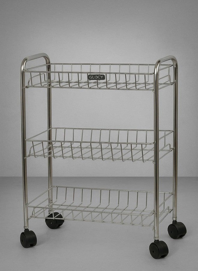GLOCY 3-Tier Rolling Cart, Stainless Steel Storage Trolley with Wheels, Multi-Purpose Utility Organizer for Kitchen, Nursery, Office - Image 5