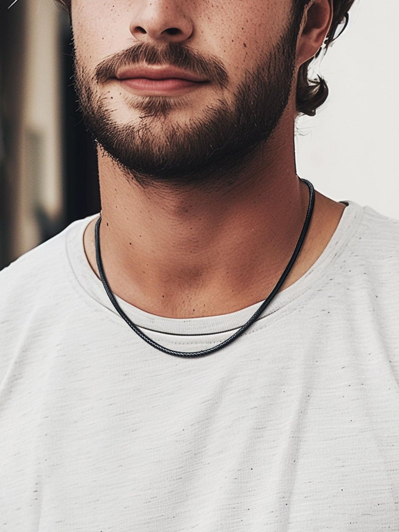 ChainsPro سلسلة قلادة للرجال حبل جلد أسود 2 مم 28 بوصة مقاومة للماء سلسلة طويلة للنساء - Image 2