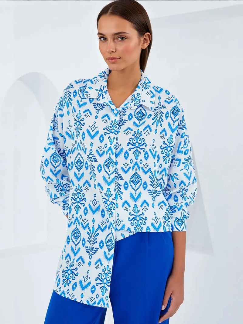 بيغ دارت قميص ساتان واسع بأزرار