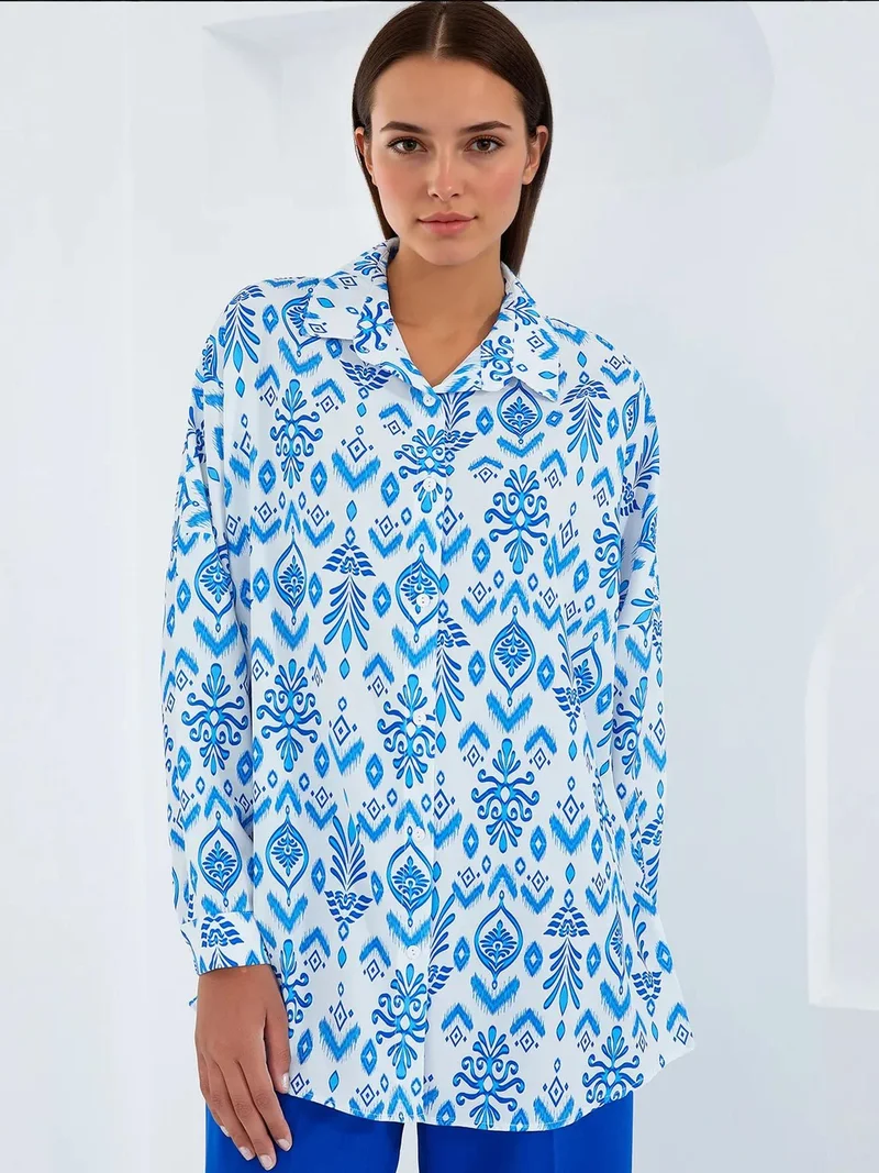 بيغ دارت قميص ساتان واسع بأزرار