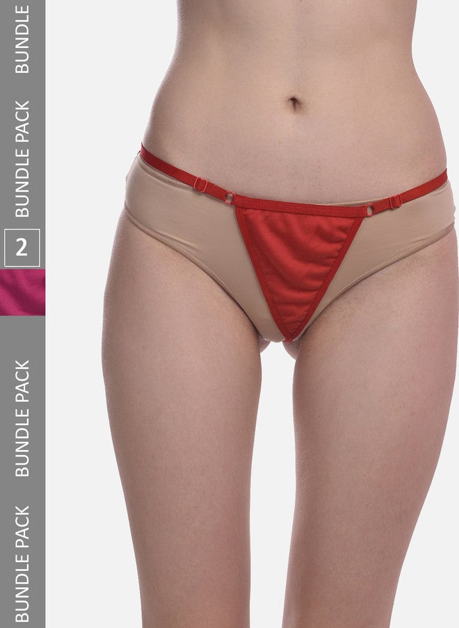 FIMS Pack of 2 Anti-Microbial Thong Briefs - Red and Pink - Image 1