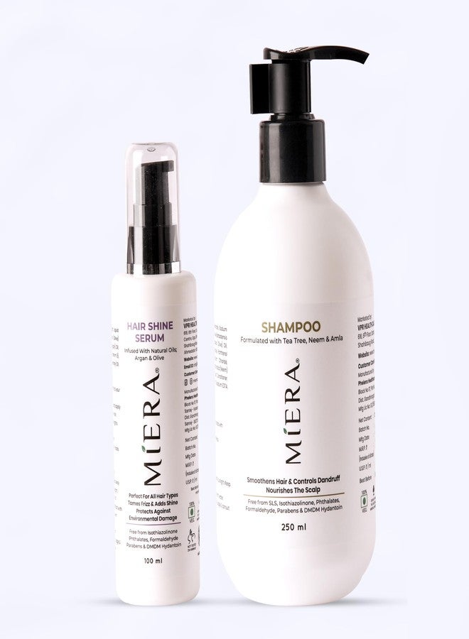 MIERA Daily Hairrotine Combo | Anti-Dandruff Shampoo with Tea Tree & Neem | Shine Serum with Argan Oil & Vitamin E for Smooth, Glossy Hair | Safe for All Hair Types - Image 1