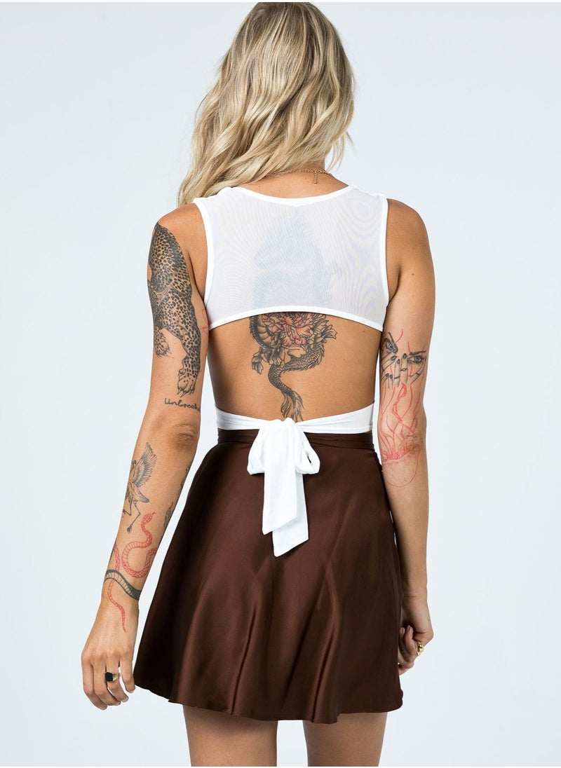 إسكدنيا - Women's Summer Wrap High Waist Solid Color Ruffle Short Mini Skirts Brown - Image 1