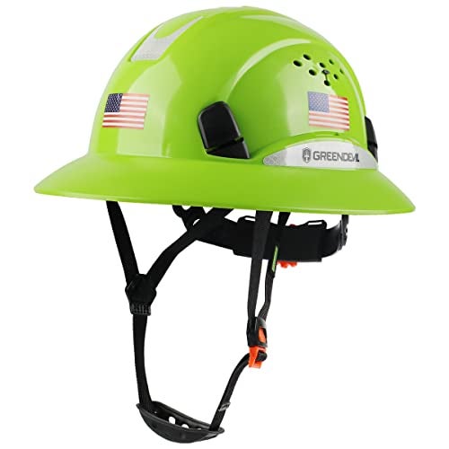 GREEN DEVIL Full Brim Hard Hat Vented Construction Safety Helmet OSHA Approved Cascos De Construccion Work Hardhats with Cooling Towel for Men&Women 6 Point Adjustable Ratchet Suspension - Image 1