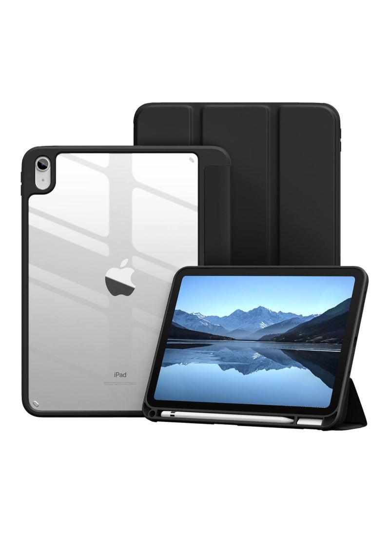 EVO Case for iPad 10th Generation 2022, iPad 10 Case with Pencil Holder, Hybrid Slim Tri-fold Stand Protective Cover for iPad 10.9 inch, Smart Shell with Clear Back, Auto Wake/Sleep - Black  - Image 1
