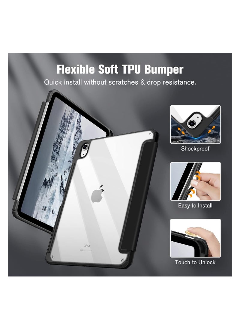 EVO Case for iPad 10th Generation 2022, iPad 10 Case with Pencil Holder, Hybrid Slim Tri-fold Stand Protective Cover for iPad 10.9 inch, Smart Shell with Clear Back, Auto Wake/Sleep - Black  - Image 3