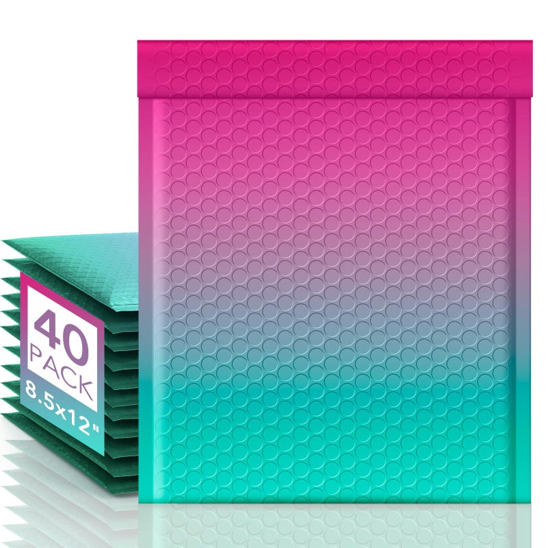 Fuxury Bubble Mailers 8.5x12 Inch 40 Pack Padded Envelopes Usable Size 8.5x11" Thick Mailing Envelopes Bubble Opaque Padded Mailers Shipping Bags for Mailing Jewelry Makeup Small Business #2 PinkGreen - Image 1