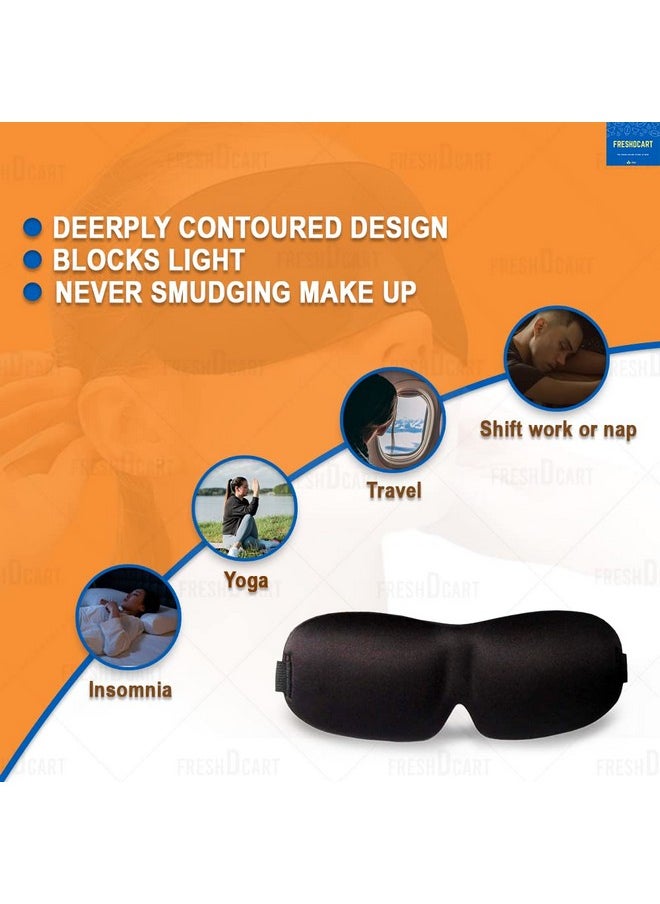 FreshDcart - Sleeping Smooth Silk Travel Eye Mask/Blind Fold Meditation With Adjustable 3D Shape Sleep Mask For Men Women Girls Boys Black - Image 1