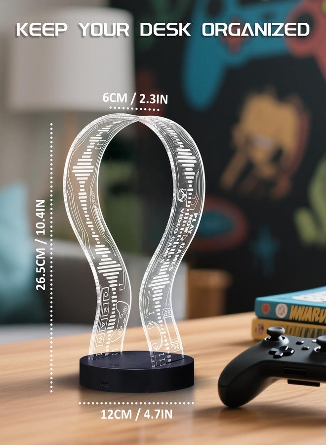 CoolGift Mart Light Up Headphone Stand with 16 Color Lights, Game Pattern Acrylic Headset Stand with 1 USB and 1 Type-C Charging Ports, Gifts for Gamers Men and Music Lovers - Image 3