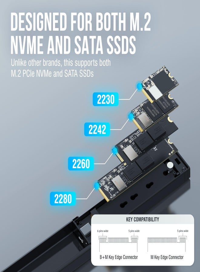 SABRENT USB 3.2 10Gbps Type C Tool Free Enclosure for M.2 PCIe NVMe and SATA SSDs (EC-SNVE) - Image 3