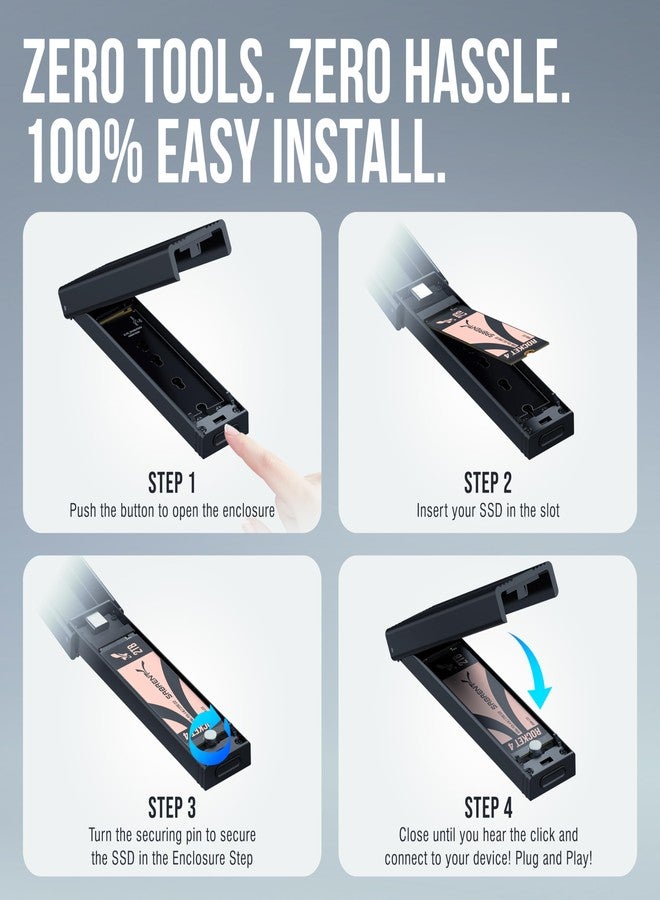 SABRENT USB 3.2 10Gbps Type C Tool Free Enclosure for M.2 PCIe NVMe and SATA SSDs (EC-SNVE) - Image 4
