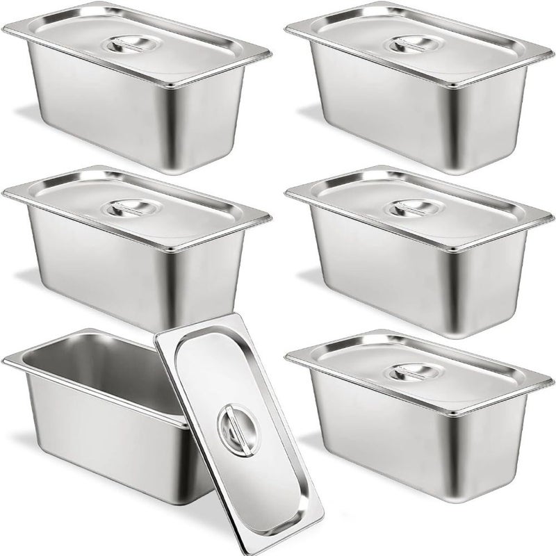 2 Sets 1 4 Size Stainless Steel Hotel Pan 4 Inch Deep With Lid Anti Jam Chafing Steam Table Pan Catering Food Storage Metal Pan For Cooking - Image 3